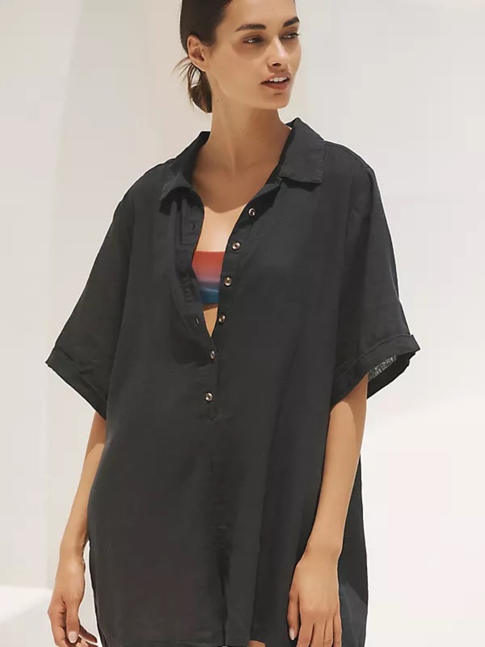 By Anthropologie Short-Sleeve Collared Linen
Romper